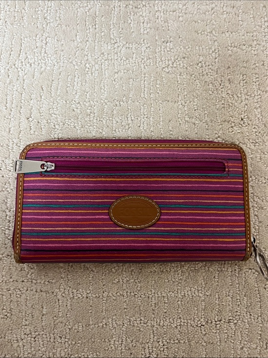 Fossil Handbags - Fossil Multicolor Striped Zip-Around Wallet with Brown Trim